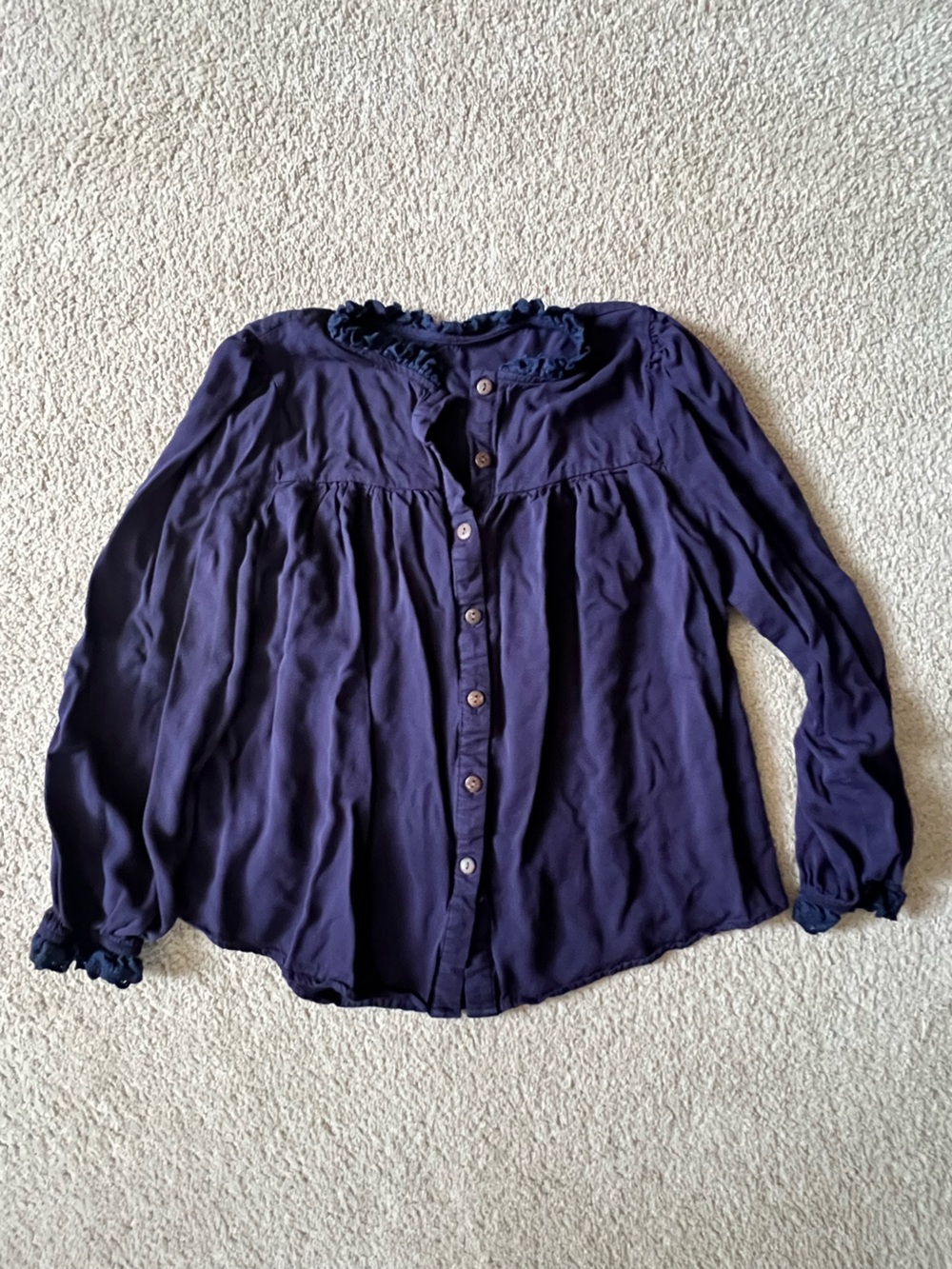 Women's Navy Ruffle Button-Front Blouse